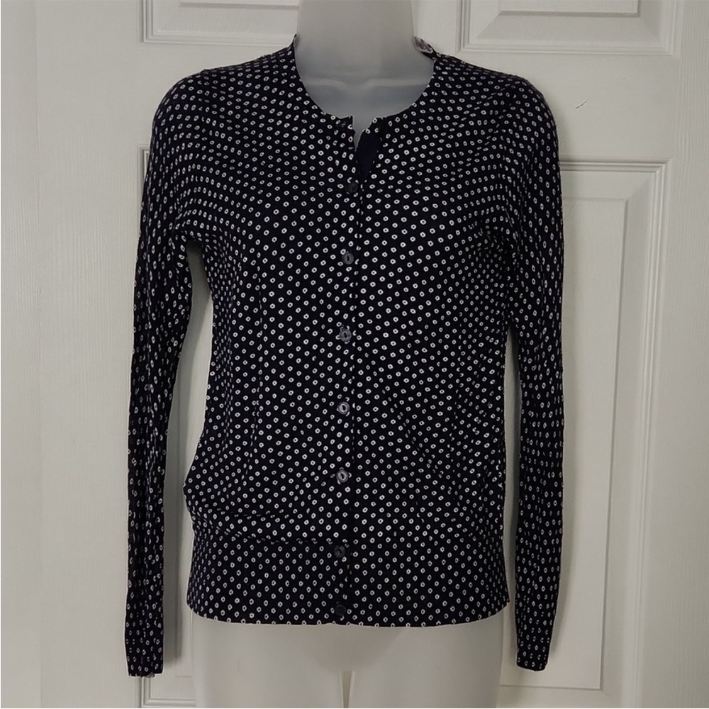 LOFT Navy and White Button Down Lightweight Sweater Sz S